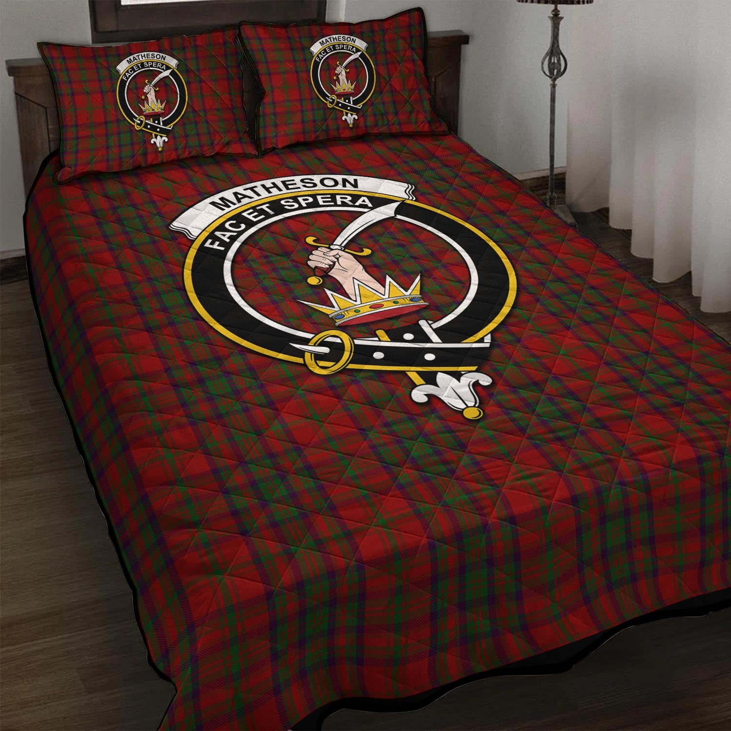 Matheson Dress Tartan Quilt Bed Set with Family Crest - Tartan Vibes Clothing