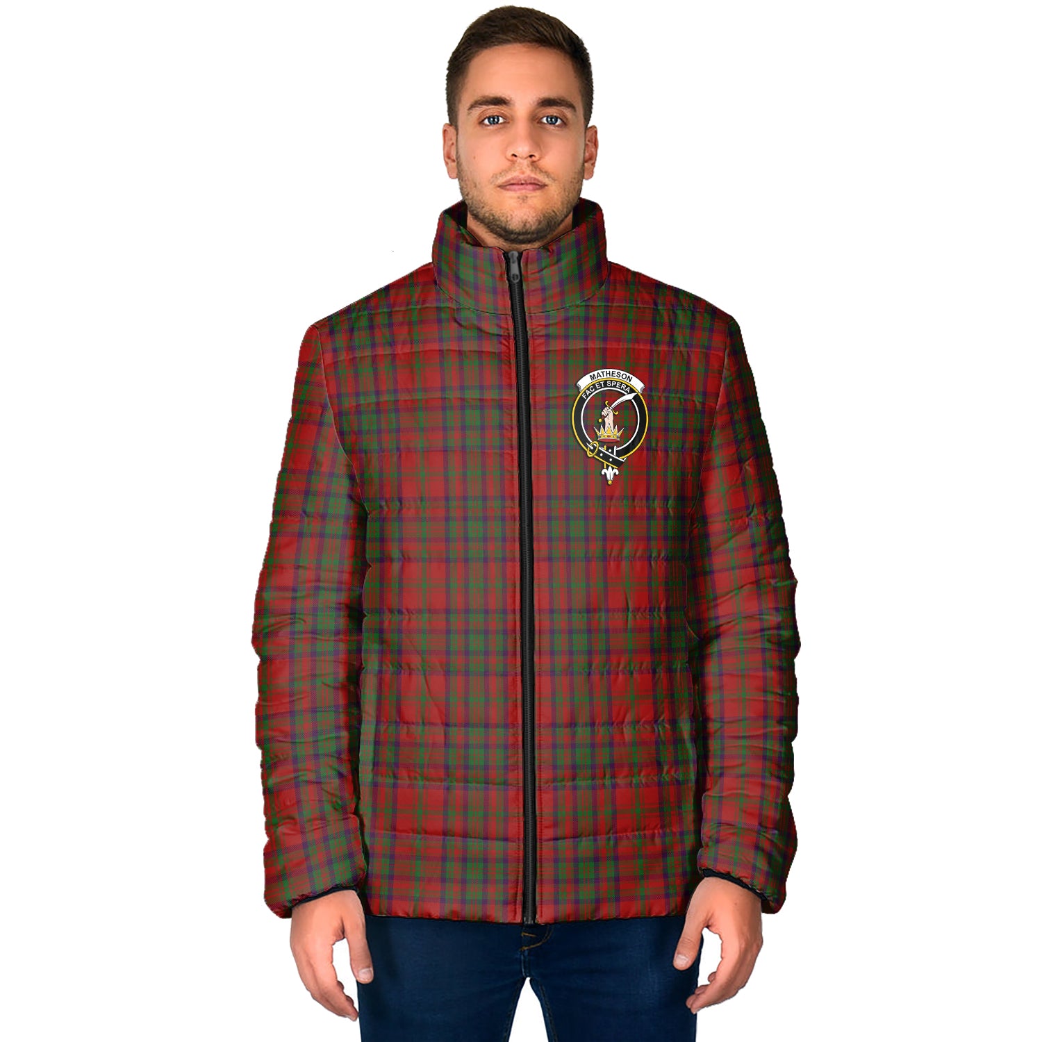 Matheson Dress Tartan Padded Jacket with Family Crest - Tartan Vibes Clothing