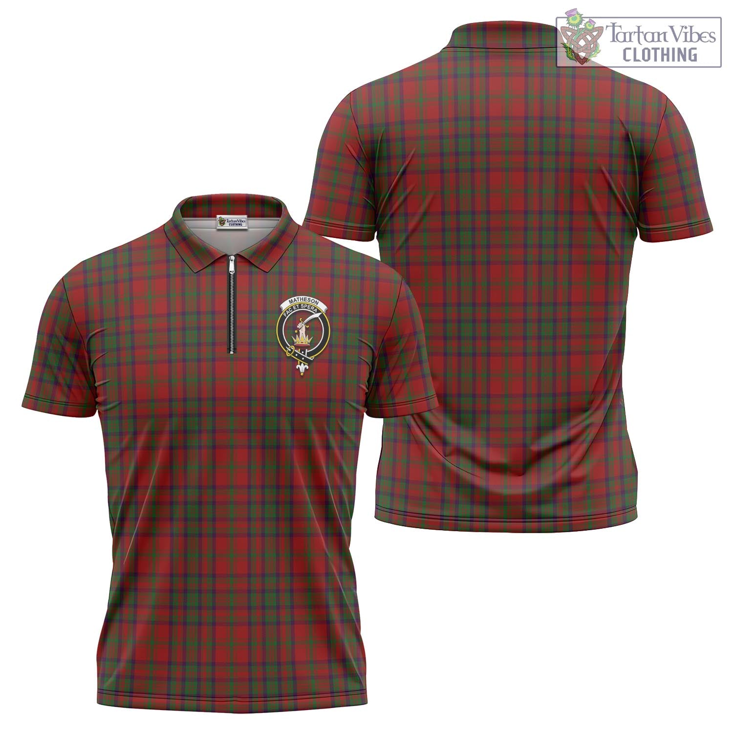 Tartan Vibes Clothing Matheson Dress Tartan Zipper Polo Shirt with Family Crest