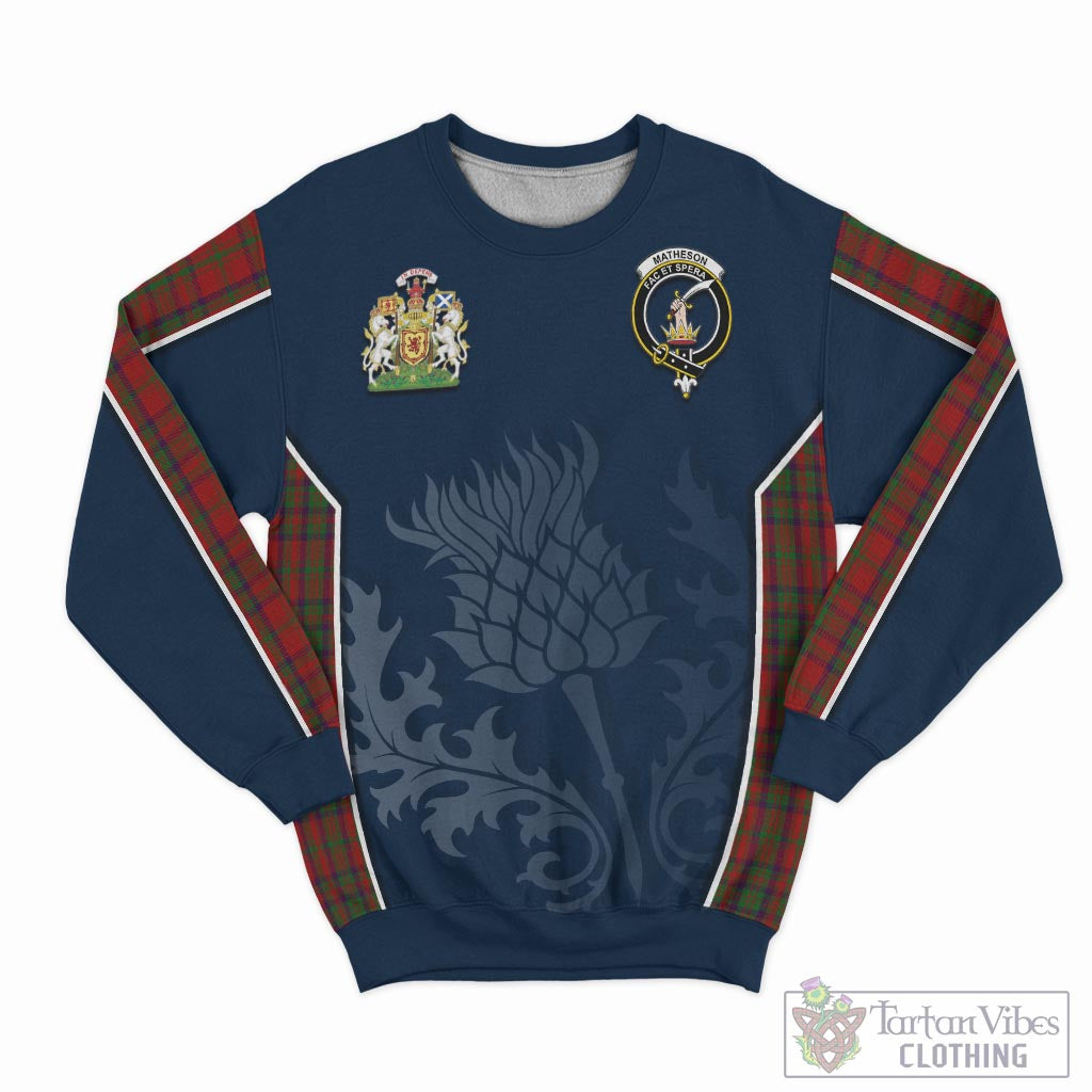 Tartan Vibes Clothing Matheson Dress Tartan Sweatshirt with Family Crest and Scottish Thistle Vibes Sport Style