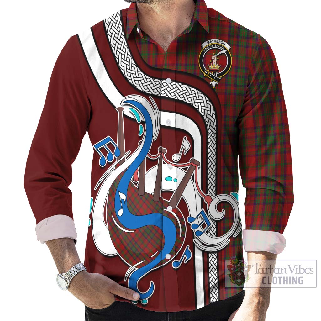 Tartan Vibes Clothing Matheson Dress Tartan Long Sleeve Button Shirt with Epic Bagpipe Style