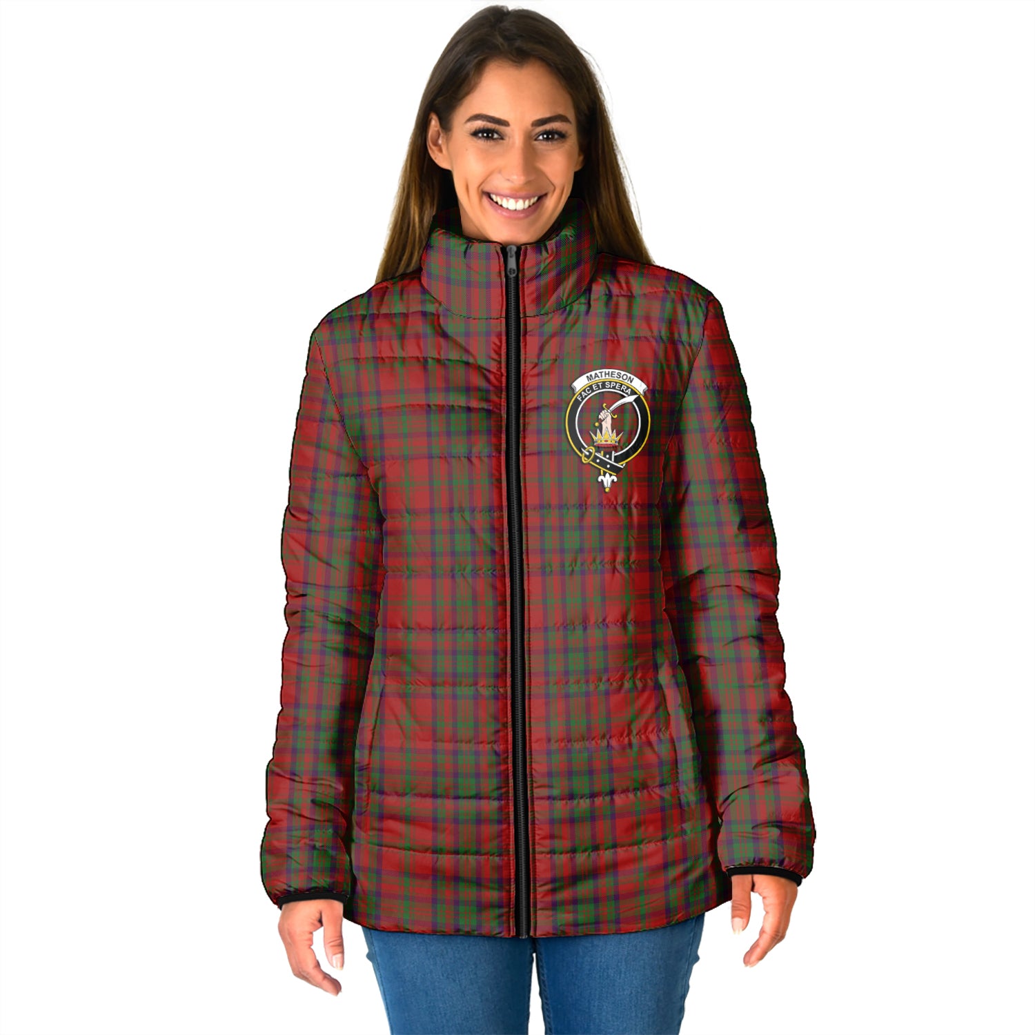 Matheson Dress Tartan Padded Jacket with Family Crest - Tartan Vibes Clothing