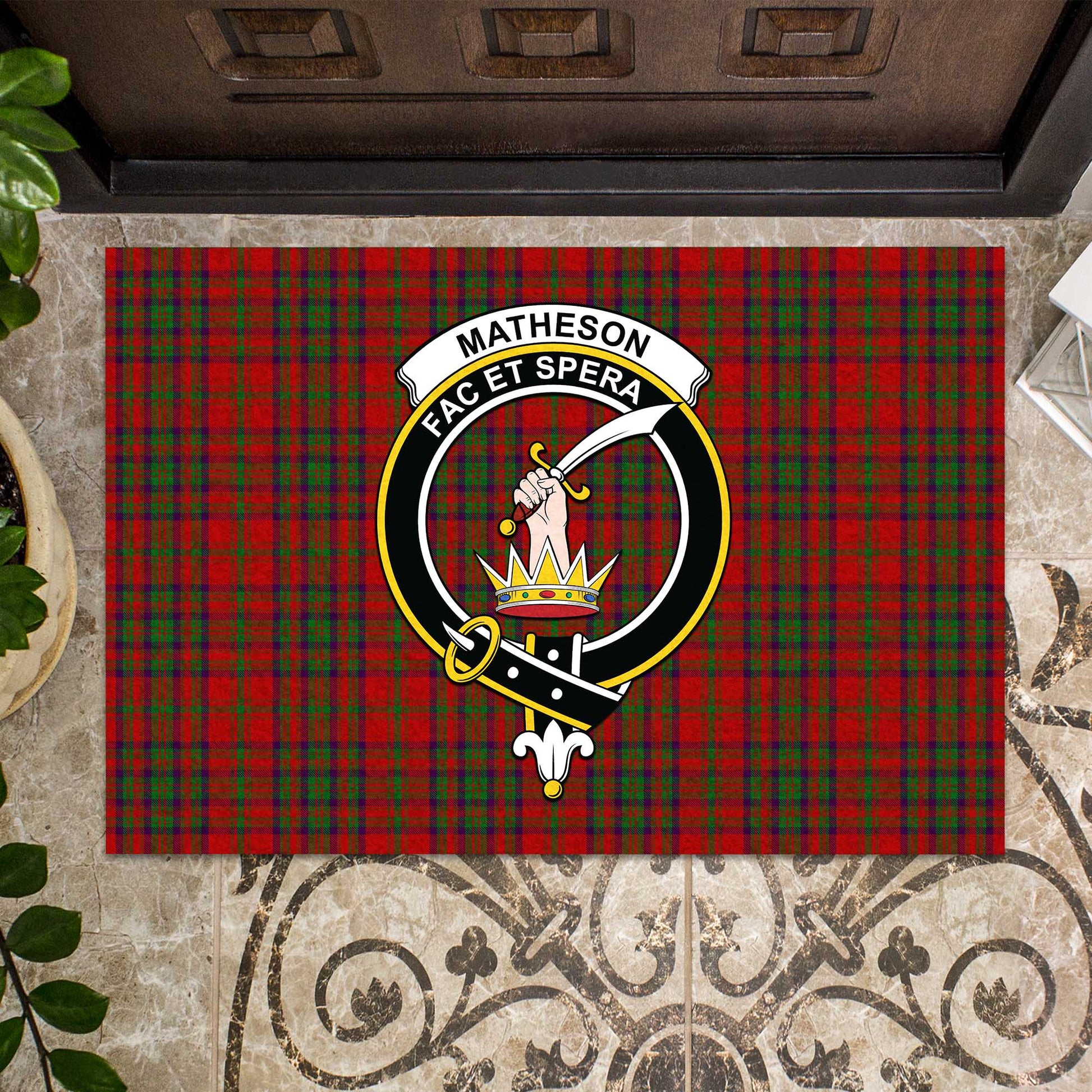 Matheson Dress Tartan Door Mat with Family Crest - Tartanvibesclothing