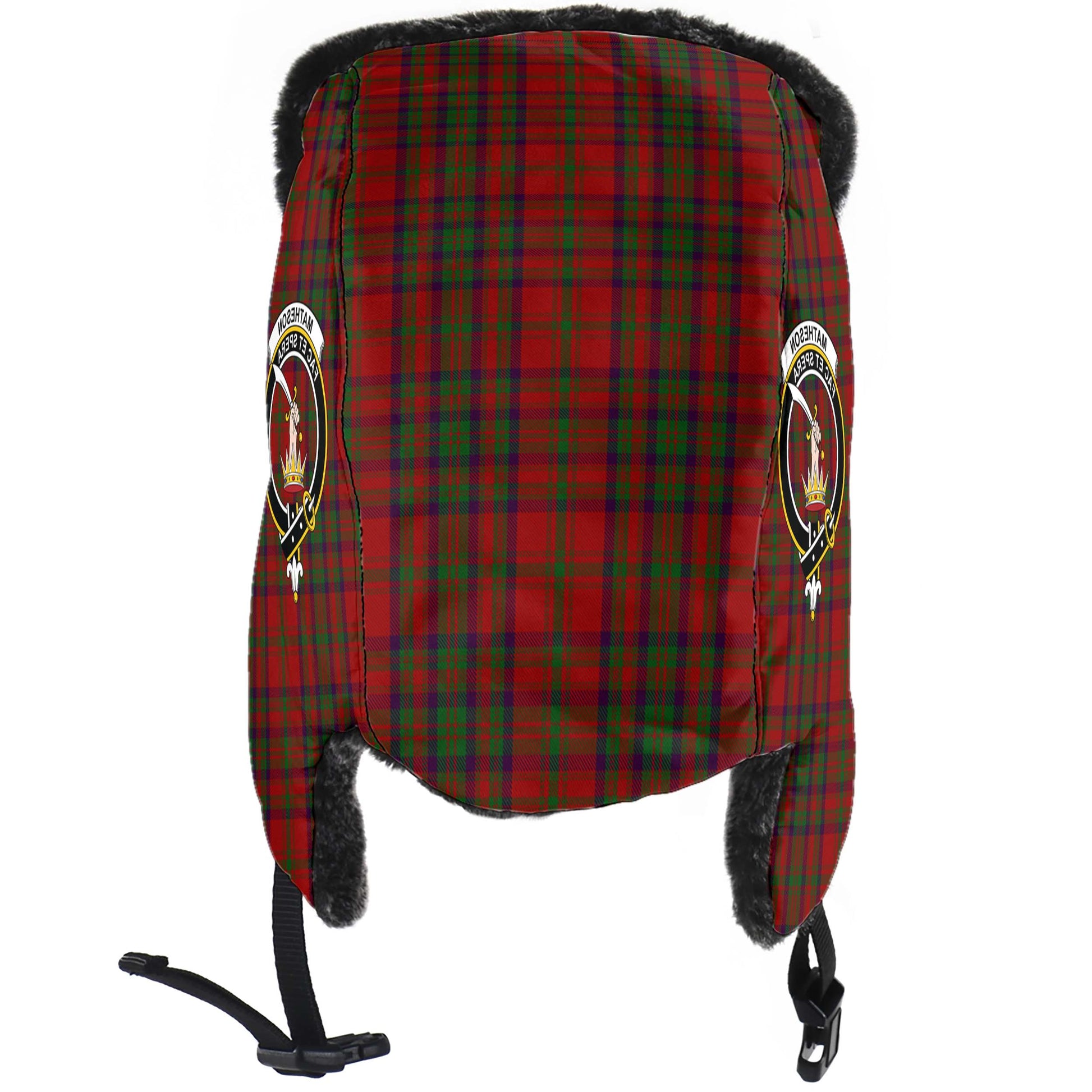 Matheson Dress Tartan Winter Trapper Hat with Family Crest - Tartanvibesclothing