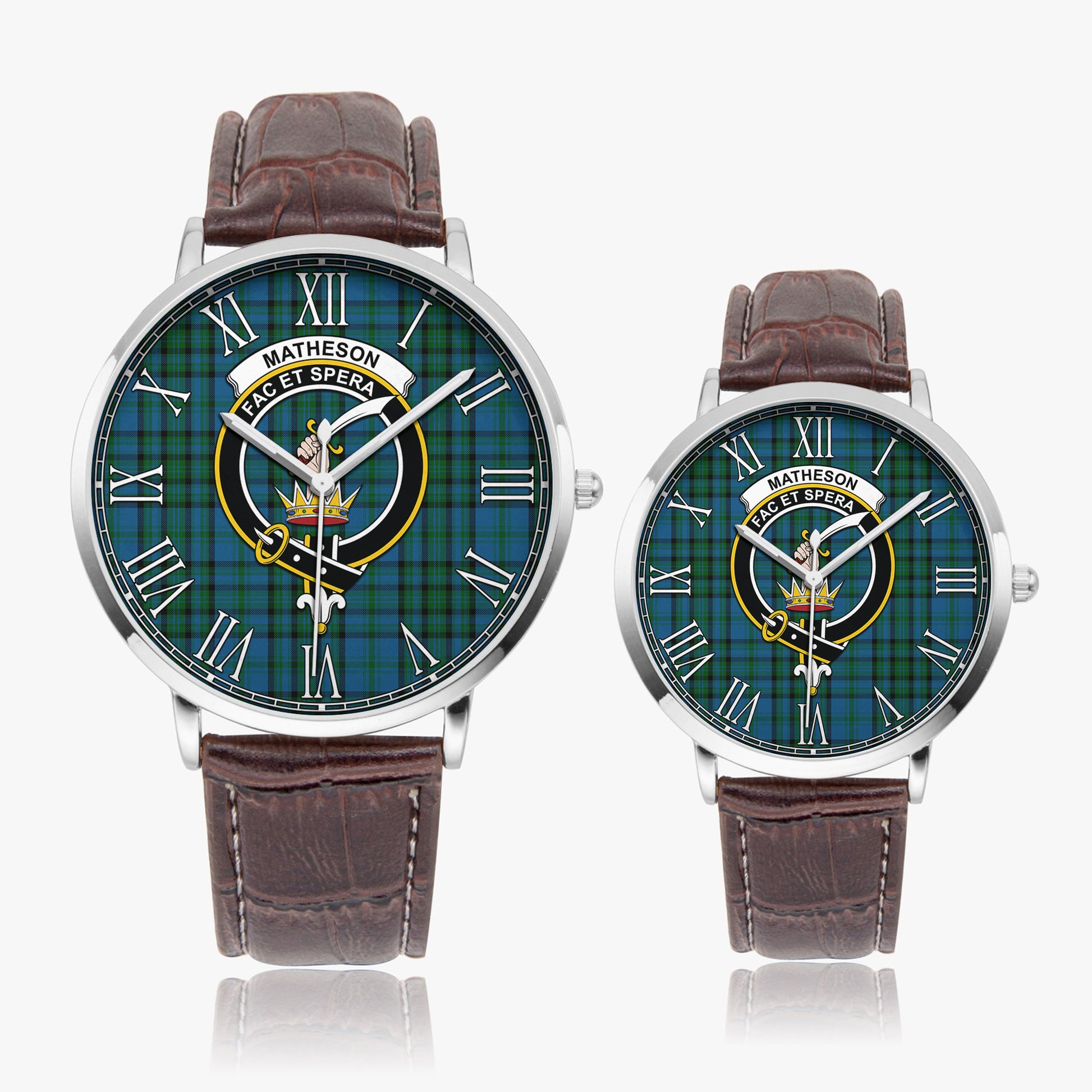 Matheson Hunting Tartan Family Crest Leather Strap Quartz Watch - Tartanvibesclothing