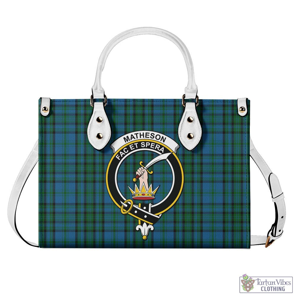 Tartan Vibes Clothing Matheson Hunting Tartan Luxury Leather Handbags with Family Crest