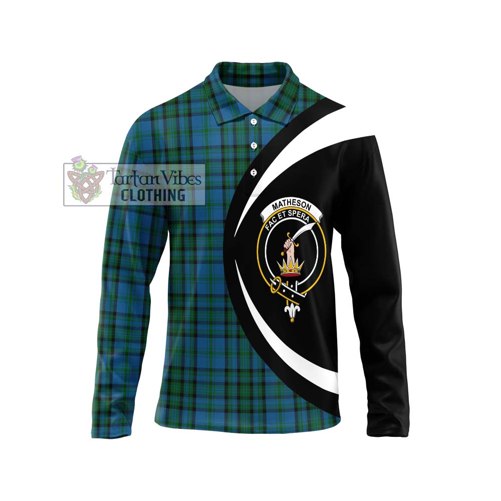 Matheson Hunting Tartan Long Sleeve Polo Shirt with Family Crest Circle Style Unisex - Tartan Vibes Clothing