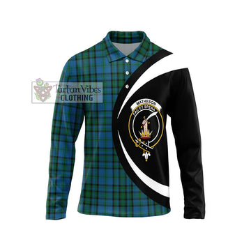 Matheson Hunting Tartan Long Sleeve Polo Shirt with Family Crest Circle Style