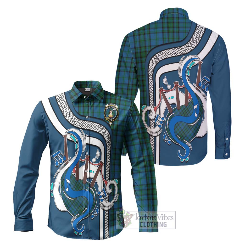 Tartan Vibes Clothing Matheson Hunting Tartan Long Sleeve Button Shirt with Epic Bagpipe Style