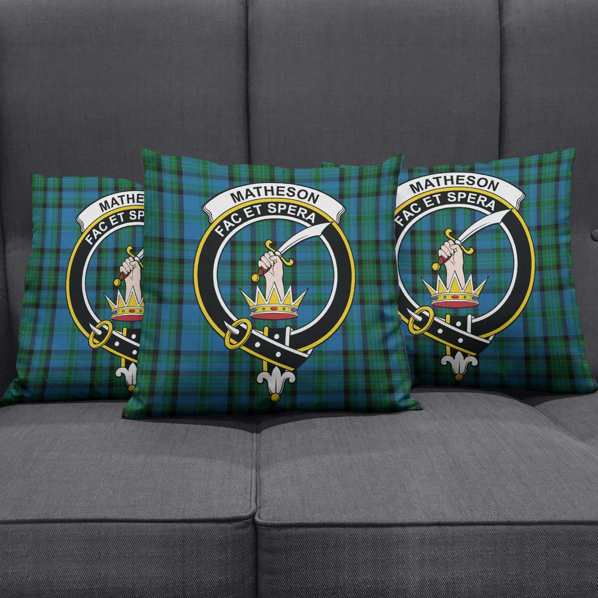 Matheson Hunting Tartan Pillow Cover with Family Crest Square Pillow Cover - Tartanvibesclothing