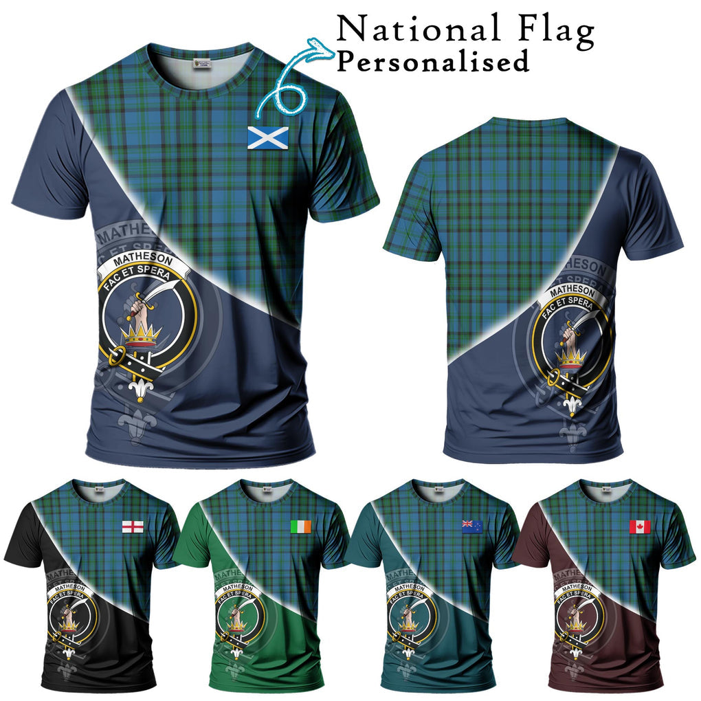 Matheson Hunting Tartan T-Shirt with Personalised National Flag and Family Crest Half Style Kid's Shirt - Tartanvibesclothing Shop