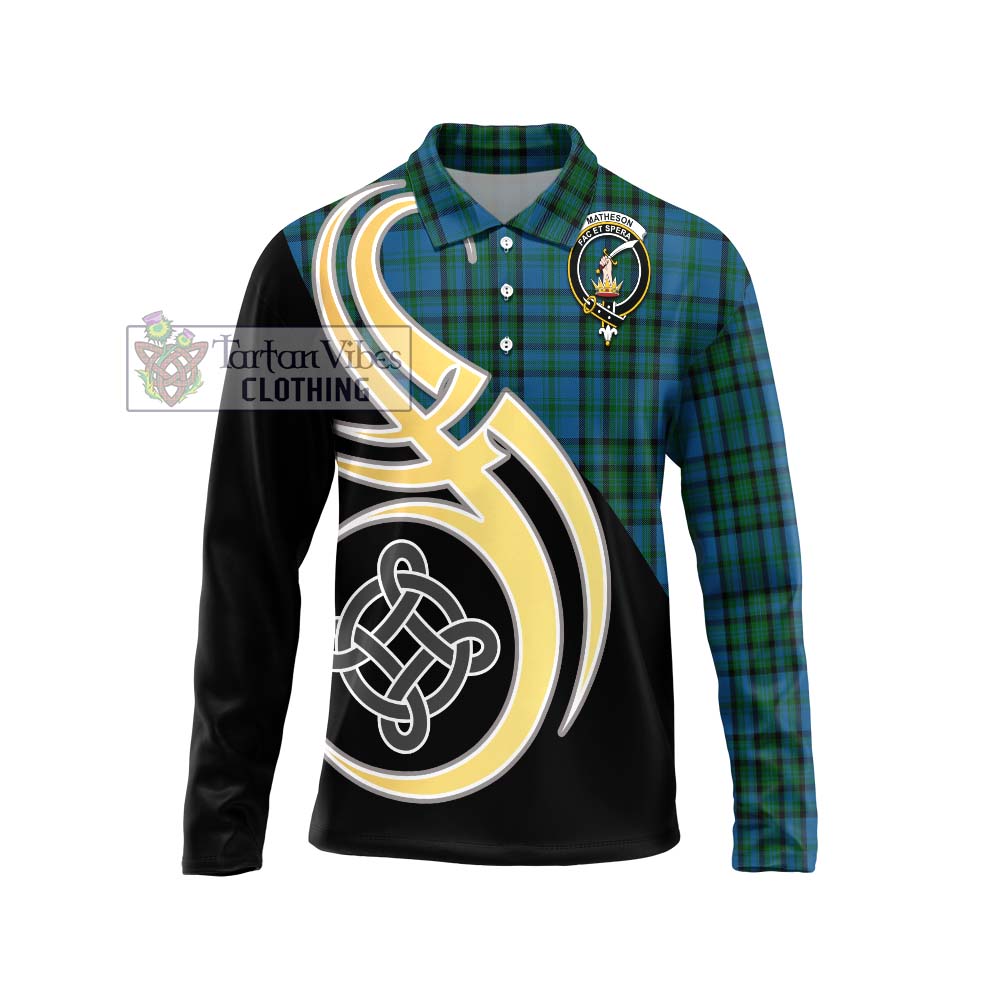 Matheson Hunting Tartan Long Sleeve Polo Shirt with Family Crest and Celtic Symbol Style Unisex - Tartan Vibes Clothing