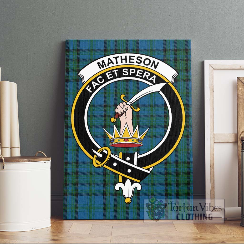 Tartan Vibes Clothing Matheson Hunting Tartan Canvas Print Wall Art with Family Crest