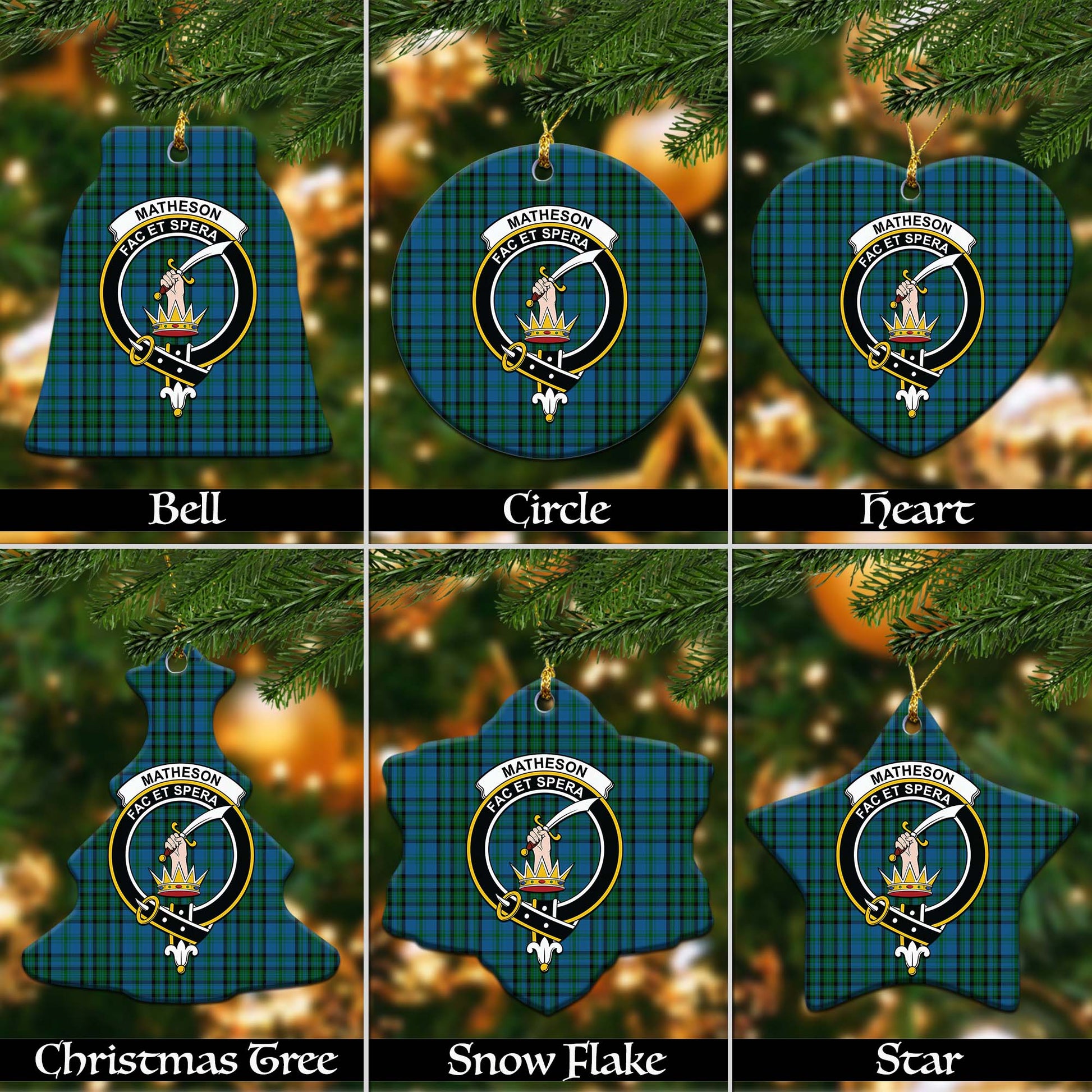 Matheson Hunting Tartan Christmas Ornaments with Family Crest - Tartanvibesclothing