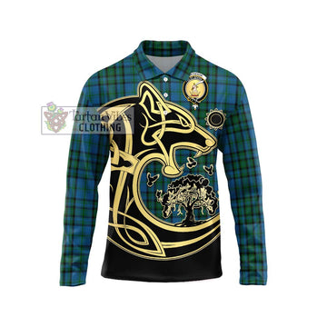 Matheson Hunting Tartan Long Sleeve Polo Shirt with Family Crest Celtic Wolf Style
