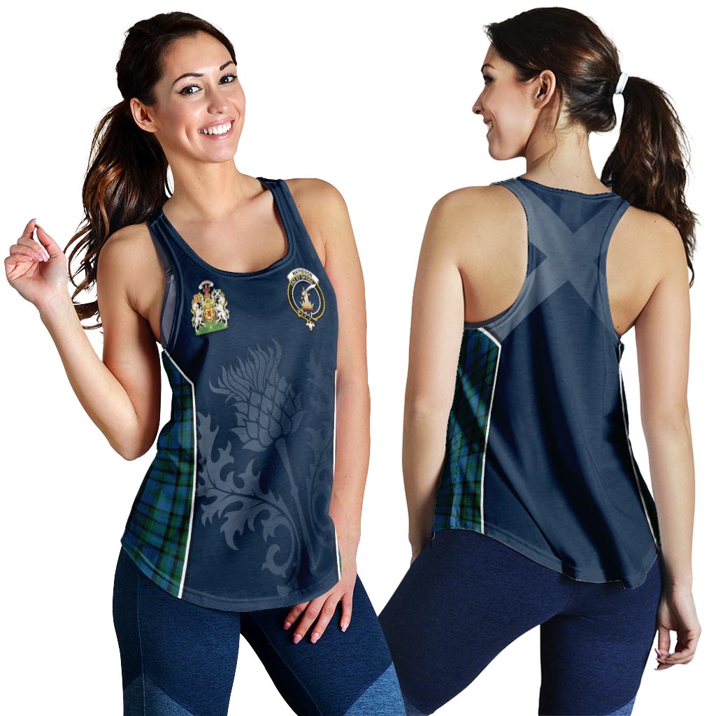 Tartan Vibes Clothing Matheson Hunting Tartan Women's Racerback Tanks with Family Crest and Scottish Thistle Vibes Sport Style