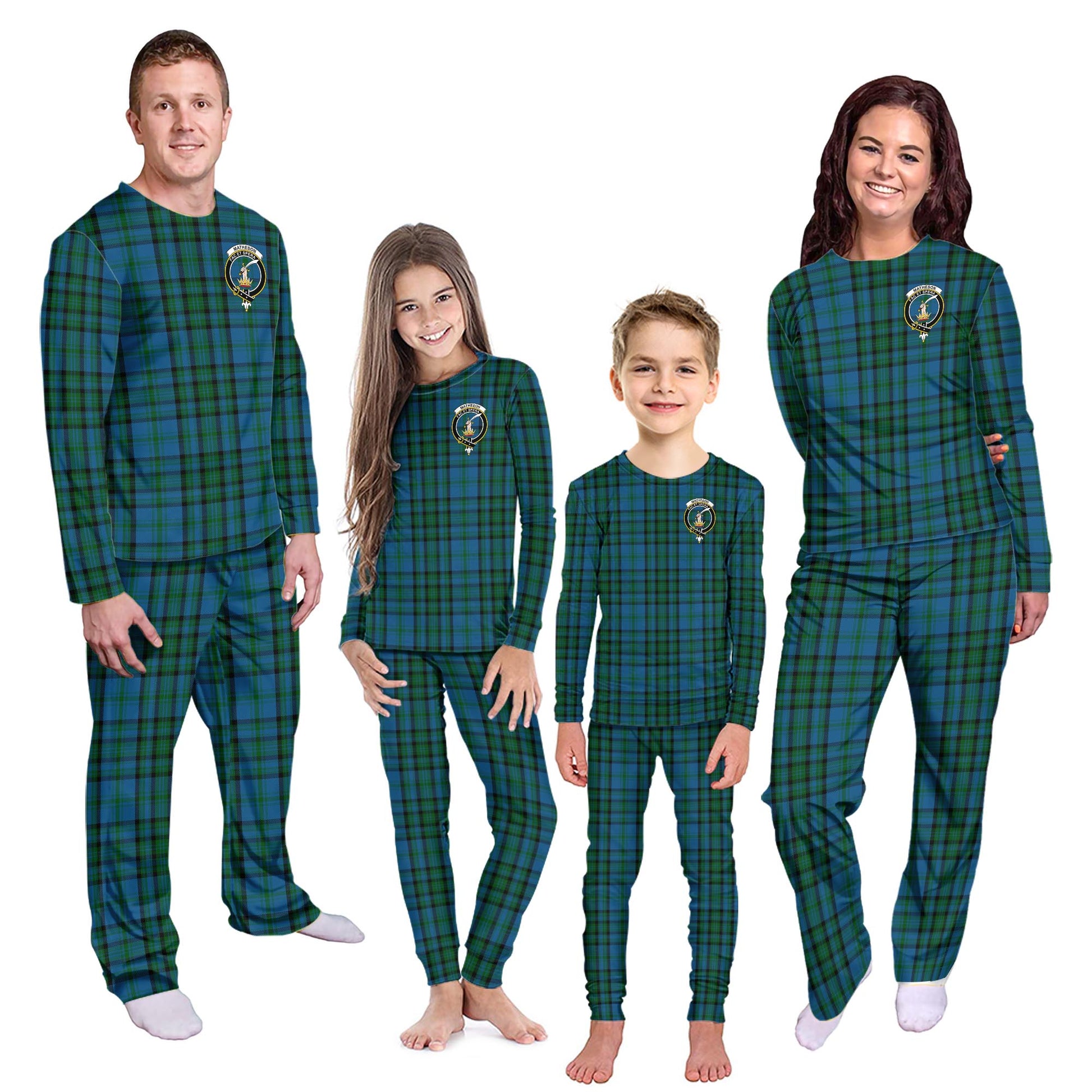 Matheson Hunting Tartan Pajamas Family Set with Family Crest - Tartanvibesclothing