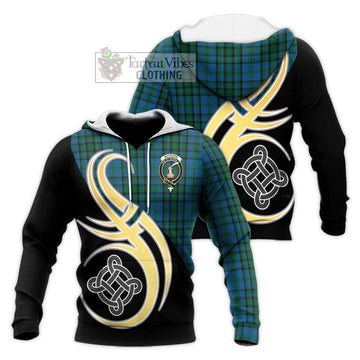 Matheson Hunting Tartan Knitted Hoodie with Family Crest and Celtic Symbol Style