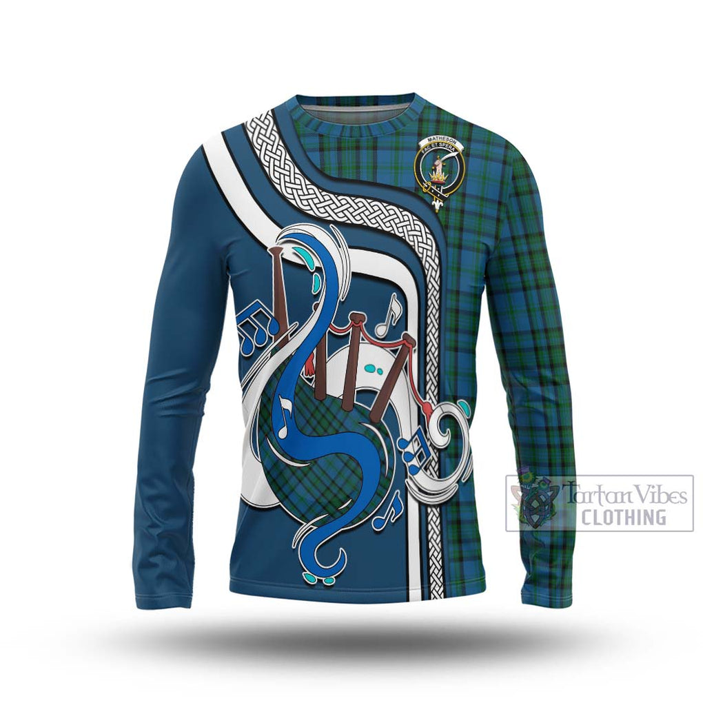 Tartan Vibes Clothing Matheson Hunting Tartan Long Sleeve T-Shirt with Epic Bagpipe Style