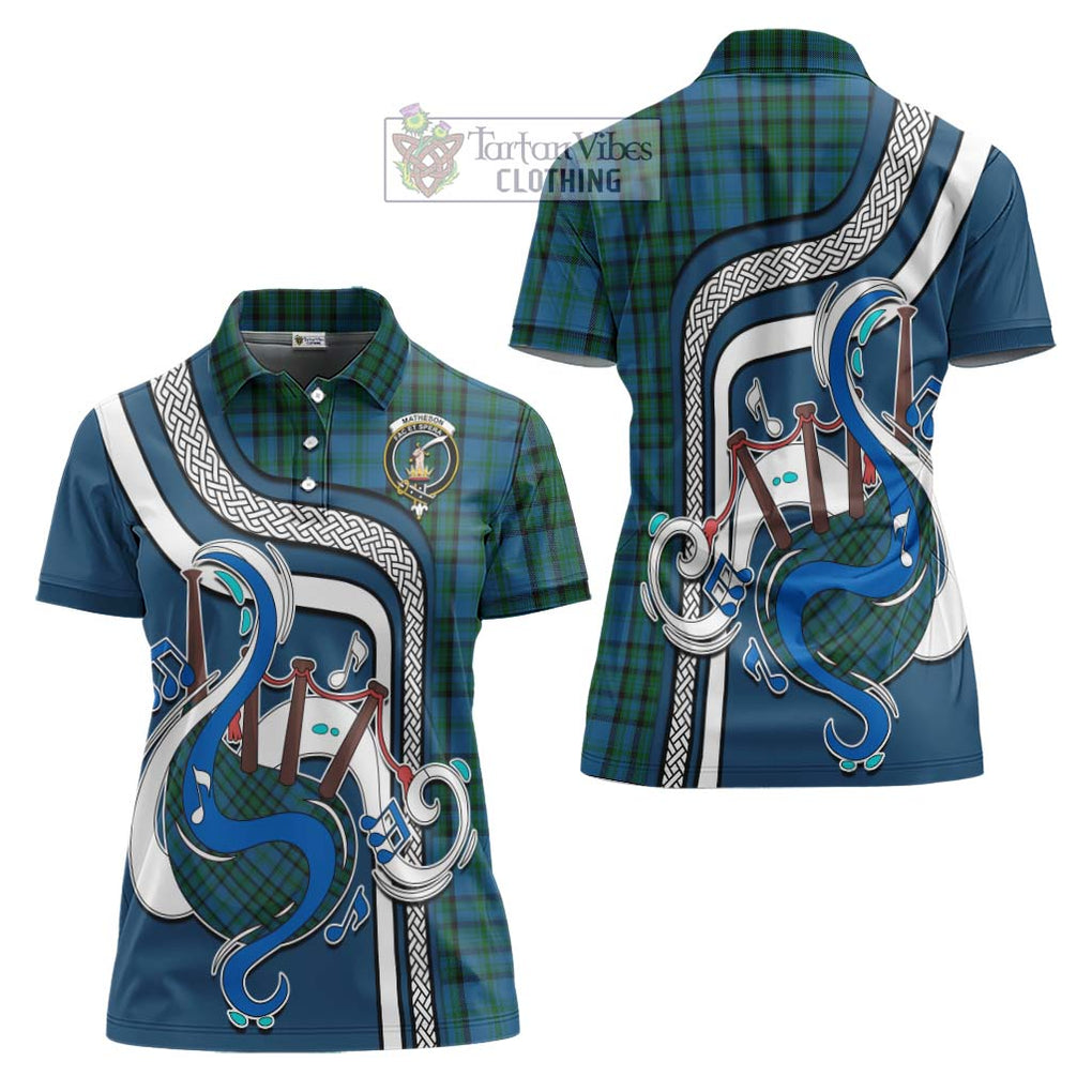 Matheson Hunting Tartan Women's Polo Shirt with Epic Bagpipe Style Women - Tartanvibesclothing Shop