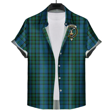 Matheson Hunting Tartan Short Sleeve Button Down Shirt with Family Crest