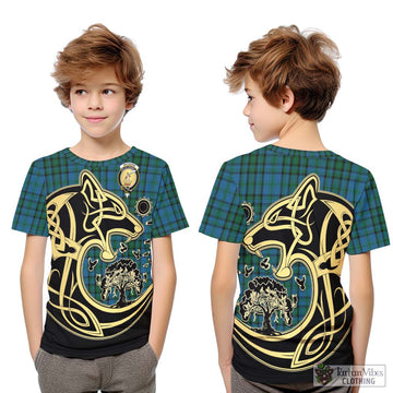 Matheson Hunting Tartan Kid T-Shirt with Family Crest Celtic Wolf Style