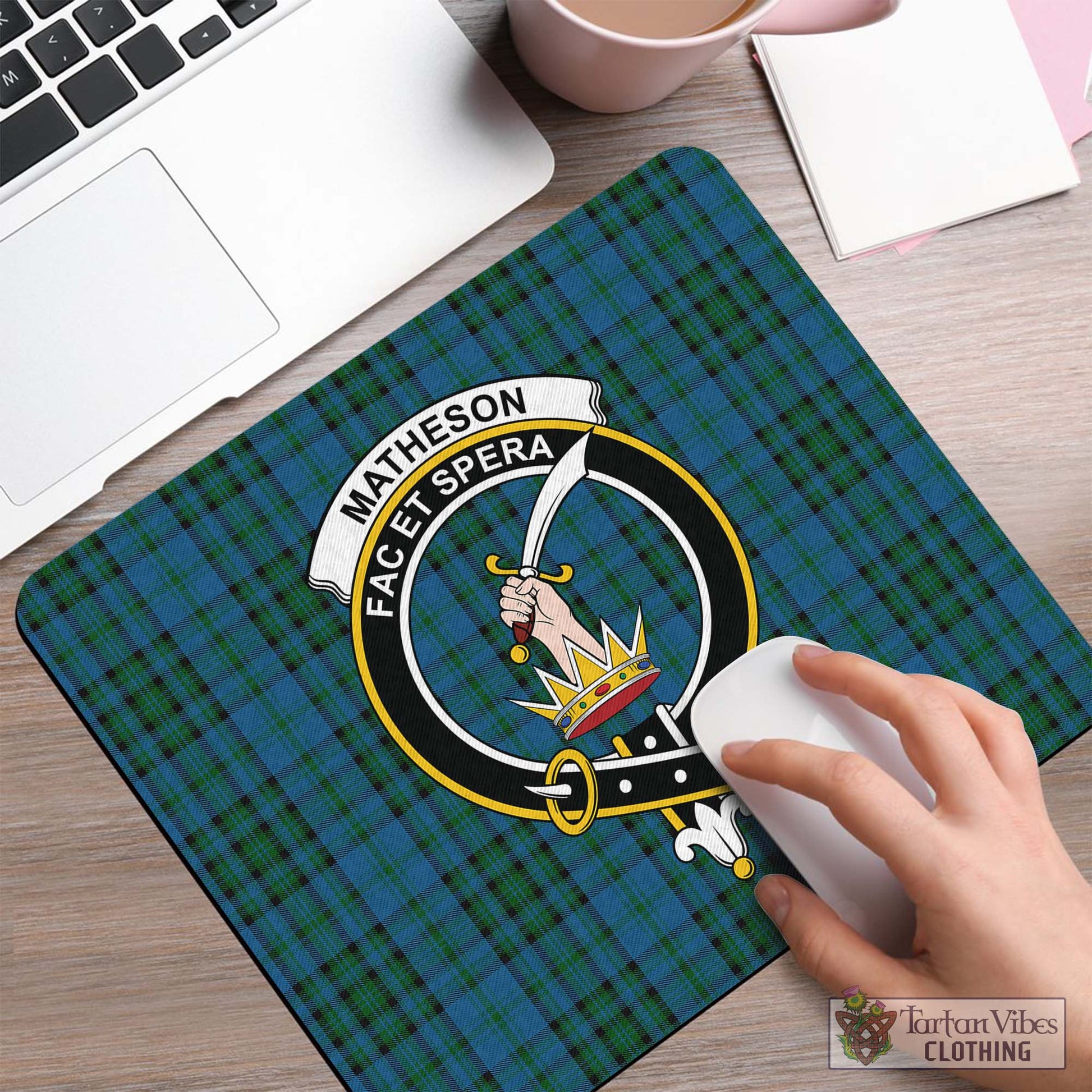 Tartan Vibes Clothing Matheson Hunting Tartan Mouse Pad with Family Crest