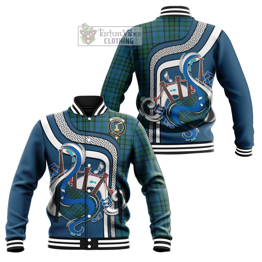 Tartan Vibes Clothing Matheson Hunting Tartan Baseball Jacket with Epic Bagpipe Style