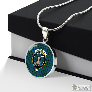 Matheson Hunting Tartan Circle Necklace with Family Crest