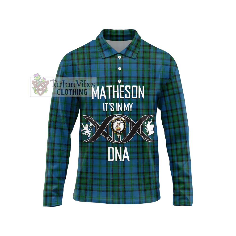 Matheson Hunting Tartan Long Sleeve Polo Shirt with Family Crest DNA In Me Style Unisex - Tartanvibesclothing Shop