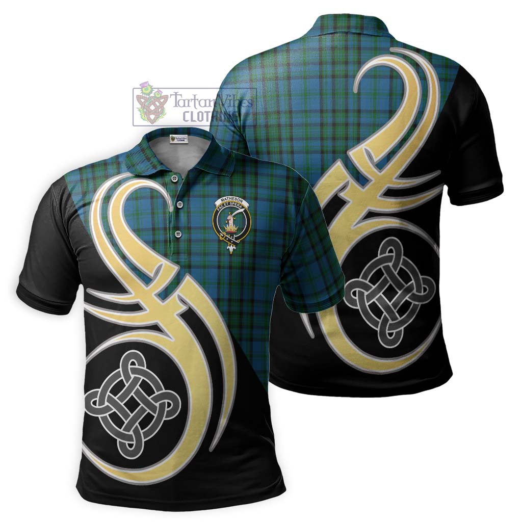 Tartan Vibes Clothing Matheson Hunting Tartan Polo Shirt with Family Crest and Celtic Symbol Style