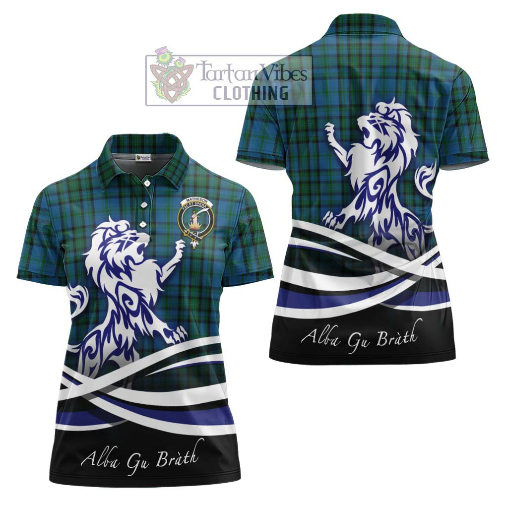 Matheson Hunting Tartan Women's Polo Shirt with Alba Gu Brath Regal Lion Emblem Women - Tartanvibesclothing Shop