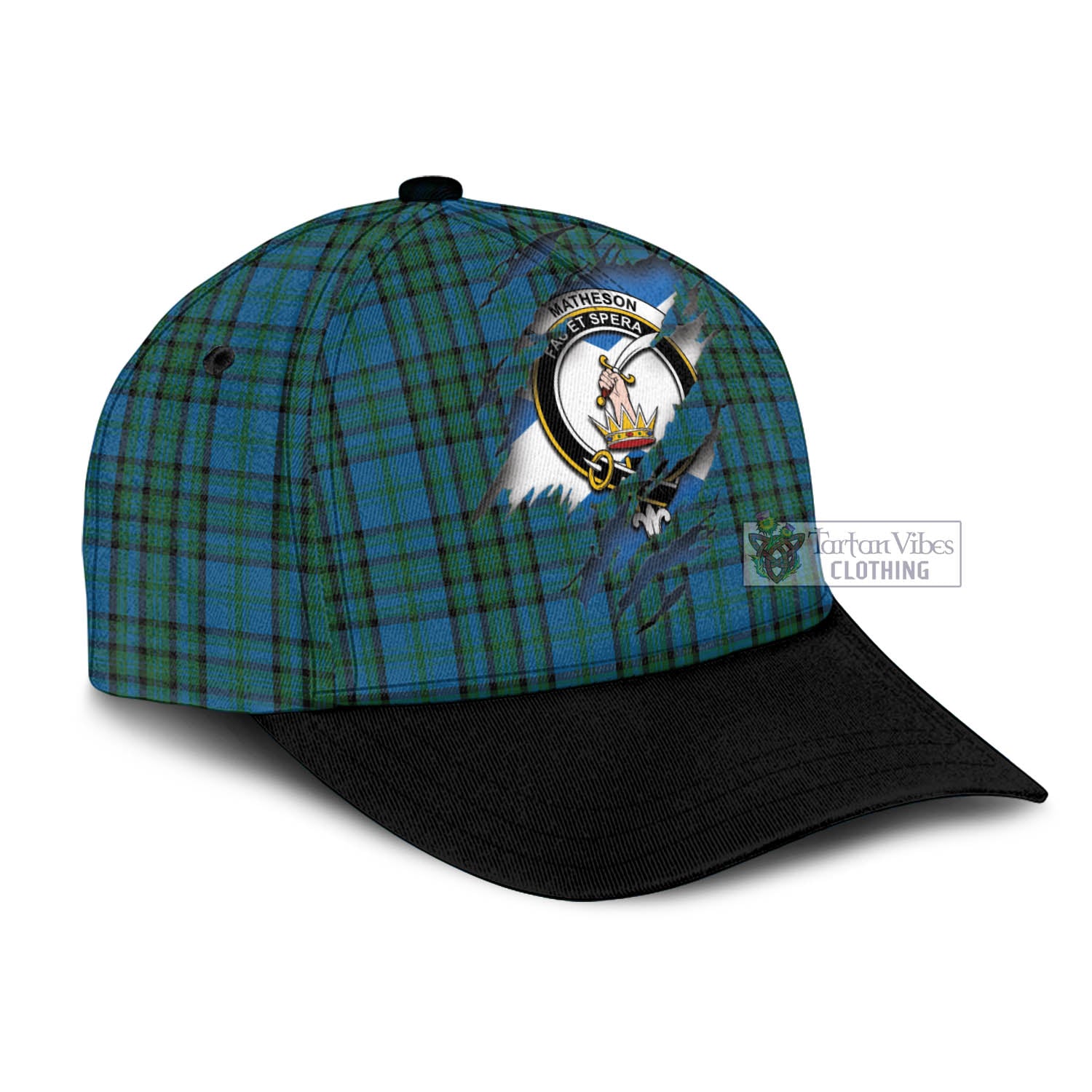 Tartan Vibes Clothing Matheson Hunting Tartan Classic Cap with Family Crest In Me Style