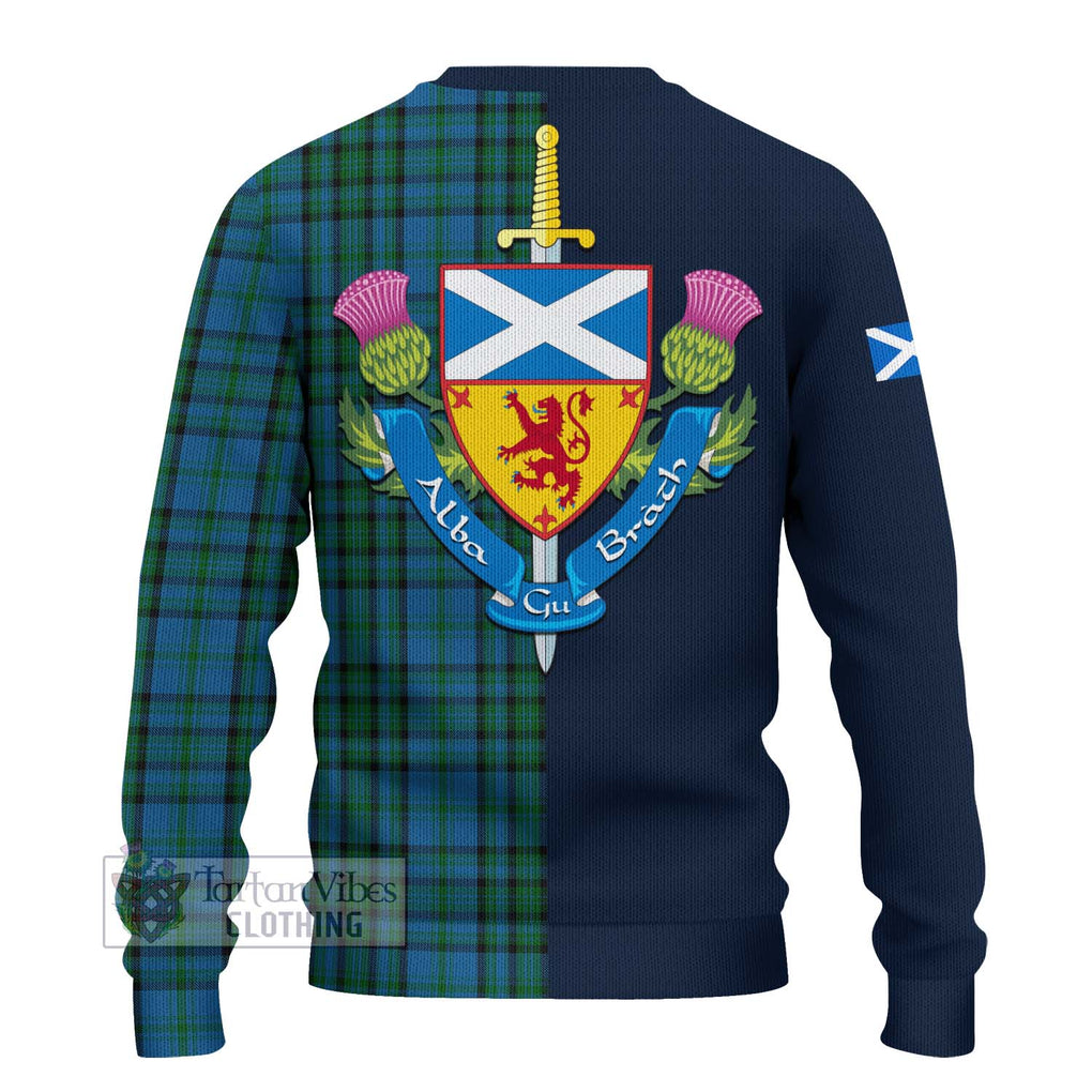 Tartan Vibes Clothing Matheson Hunting Tartan Knitted Sweater with Scottish Lion Royal Arm Half Style