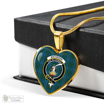 Matheson Hunting Tartan Heart Necklace with Family Crest