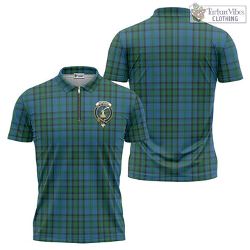 Matheson Hunting Tartan Zipper Polo Shirt with Family Crest