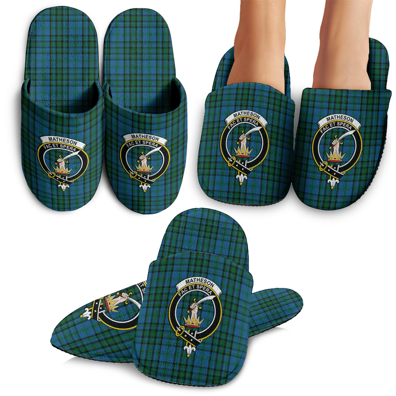 Matheson Hunting Tartan Home Slippers with Family Crest - Tartanvibesclothing