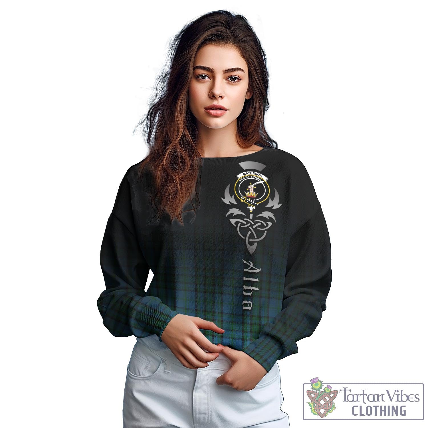 Tartan Vibes Clothing Matheson Hunting Tartan Sweatshirt Featuring Alba Gu Brath Family Crest Celtic Inspired