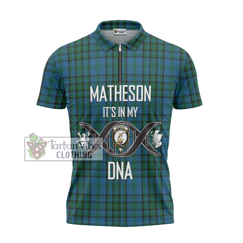 Matheson Hunting Tartan Zipper Polo Shirt with Family Crest DNA In Me Style - Tartanvibesclothing Shop