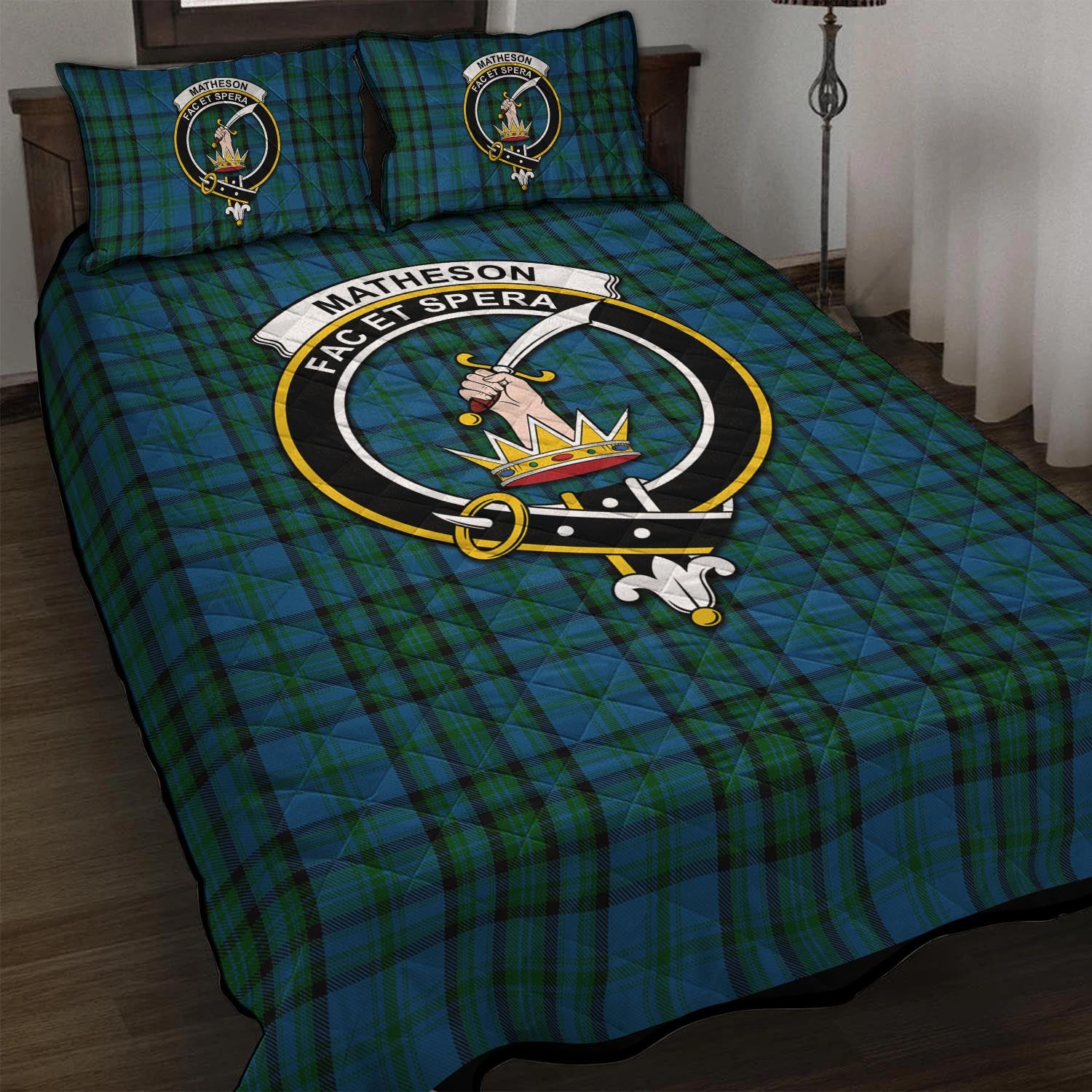 Matheson Hunting Tartan Quilt Bed Set with Family Crest - Tartan Vibes Clothing