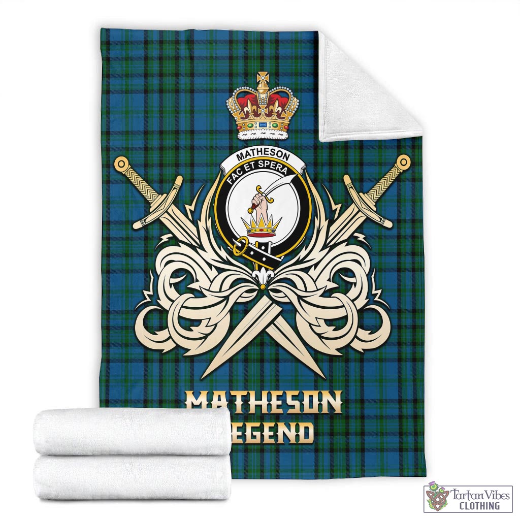 Tartan Vibes Clothing Matheson Hunting Tartan Blanket with Clan Crest and the Golden Sword of Courageous Legacy