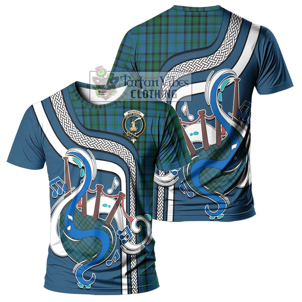 Matheson Hunting Tartan T-Shirt with Epic Bagpipe Style - Tartanvibesclothing Shop