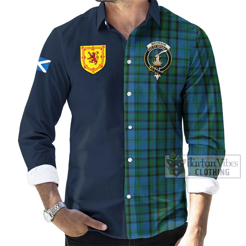 Tartan Vibes Clothing Matheson Hunting Tartan Long Sleeve Button Shirt with Scottish Lion Royal Arm Half Style