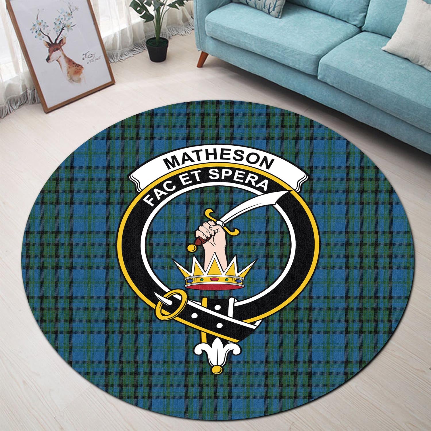 matheson-hunting-tartan-round-rug-with-family-crest