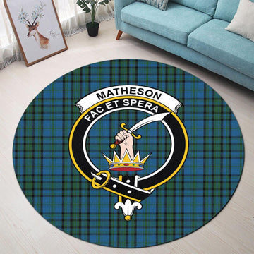 Matheson Hunting Tartan Round Rug with Family Crest