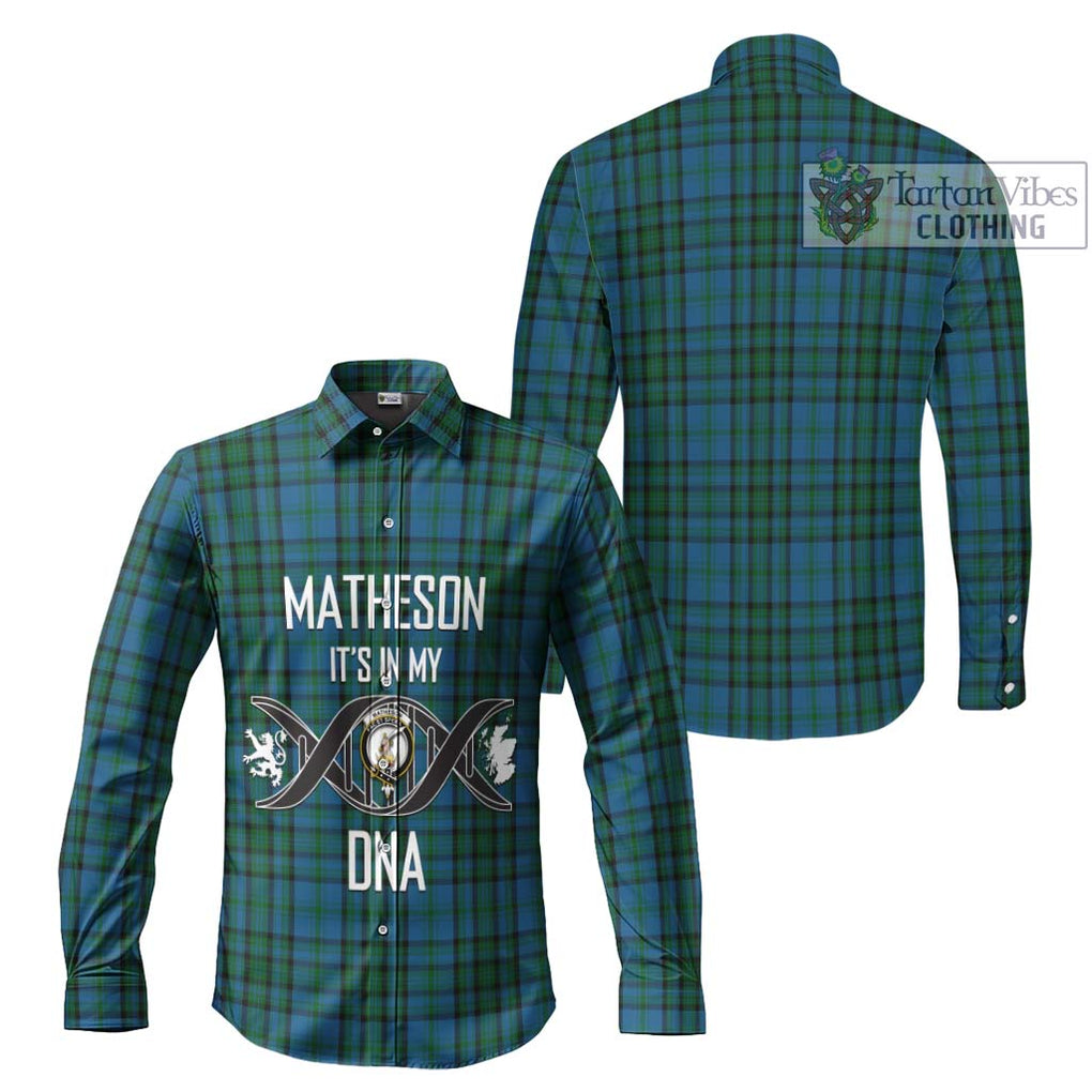 Matheson Hunting Tartan Long Sleeve Button Shirt with Family Crest DNA In Me Style Men's Shirt - Tartanvibesclothing Shop