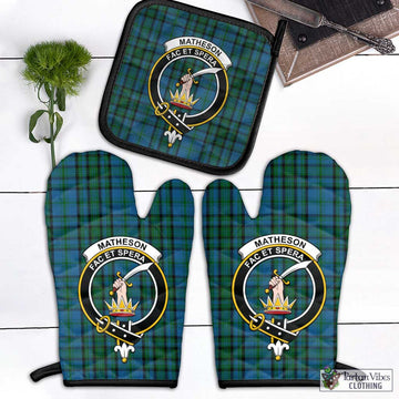 Matheson Hunting Tartan Combo Oven Mitt & Pot-Holder with Family Crest