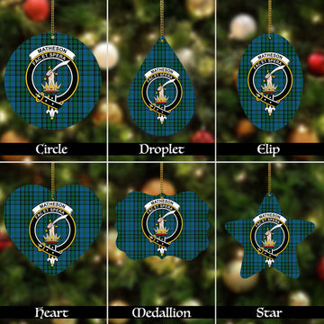 Matheson Hunting Tartan Christmas Ornaments with Family Crest