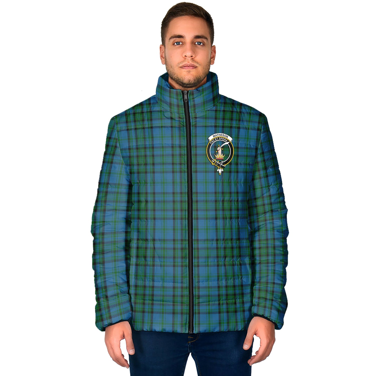 Matheson Hunting Tartan Padded Jacket with Family Crest - Tartanvibesclothing