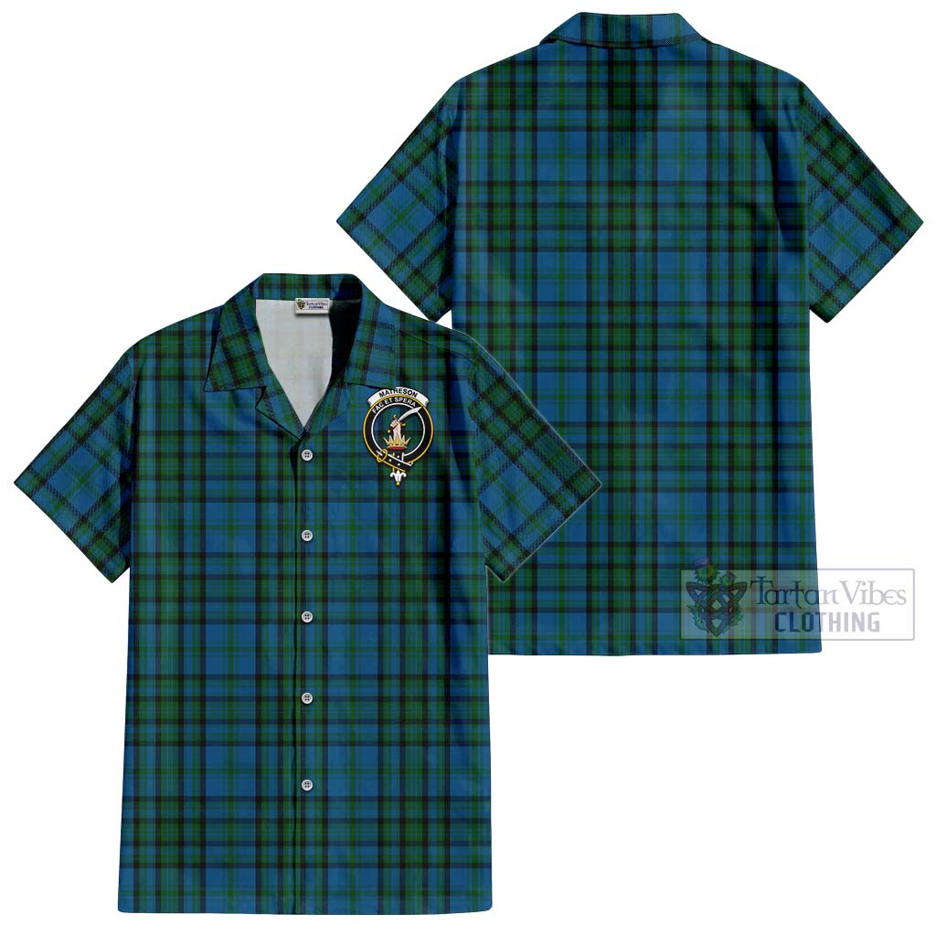 Tartan Vibes Clothing Matheson Hunting Tartan Cotton Hawaiian Shirt with Family Crest